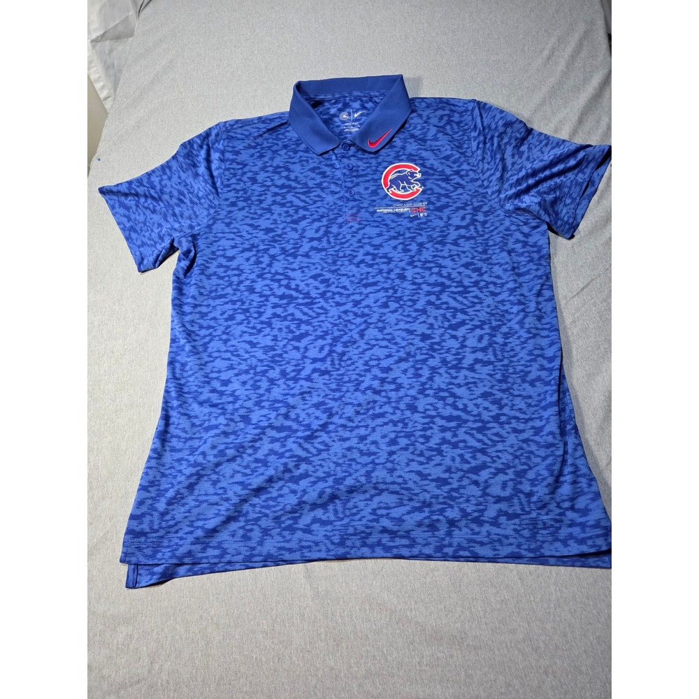 Nike Chicago Cubs MLB Dri-FIT Polo Shirt Mens XL Blue Camo Baseball Performance